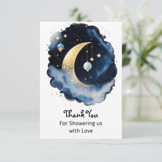 Celestial Baby shower Moon & Stars Waterverf Bedankkaart (Staand voorkant)