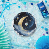 Celestial Baby shower Moon & Stars Waterverf Papieren Bordje (Feest)