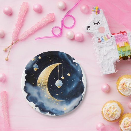 Celestial Baby shower Moon & Stars Waterverf Papieren Bordje (Feest)