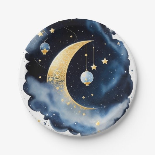 Celestial Baby shower Moon & Stars Waterverf Papieren Bordje (Voorkant)