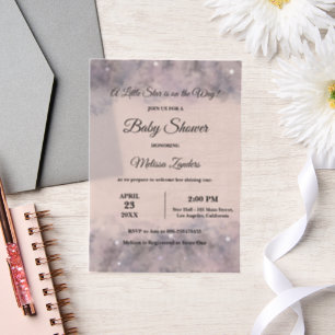 Celestial Baby shower Roze Waterverf Baby Meisje Vellum Uitnodigingen