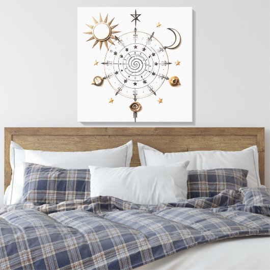 Celestial Balance Mandala Stretched Canvas Print (Insitu (Slaapkamer))