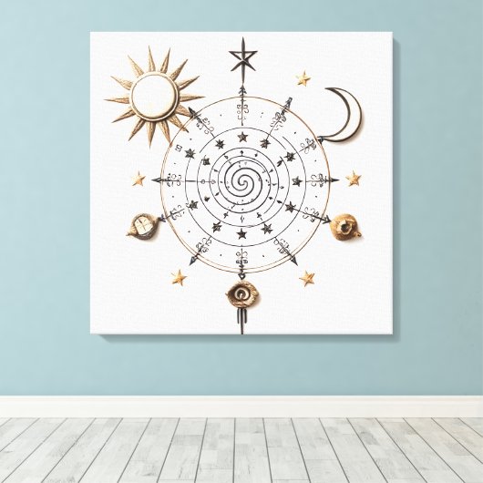 Celestial Balance Mandala Stretched Canvas Print (Insitu (Houten vloer))