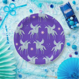 Celestial Beauty Blue Pegasus op Paarse achtergron Papieren Bordje