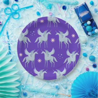 Celestial Beauty Blue Pegasus op Paarse achtergron Papieren Bordje