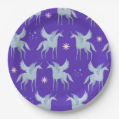 Celestial Beauty Blue Pegasus op Paarse achtergron Papieren Bordje (Voorkant)