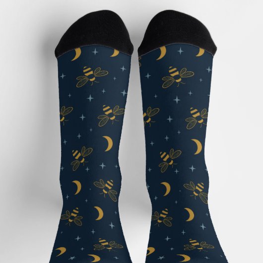 Celestial Bee Dream – Mystical Moon & Star Pattern Sokken (Top)