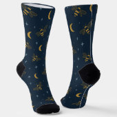 Celestial Bee Dream – Mystical Moon & Star Pattern Sokken (Gebogen)