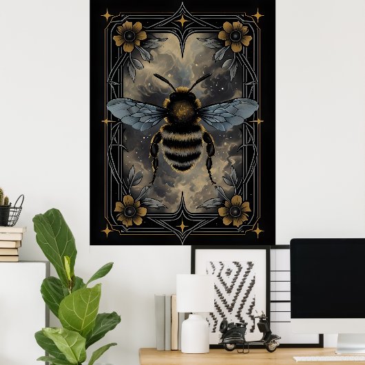 Celestial Bee Poster - Gotische Botanische Insecte (Thuiskantoor)