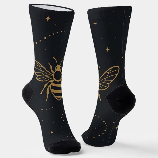Celestial Bee Trail – Elegant Cosmic Gold Design Sokken (Gebogen)