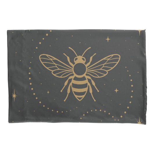 Celestial Bee Trail – Gold Cosmic Bee Kussensloop (Voorkant)