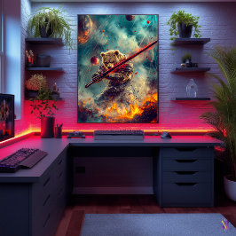 Celestial Beer Warrior - Cosmic Samurai Guardian Poster