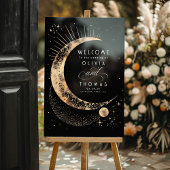 Celestial Black and Gold Wedding Welkom Acryl Bord