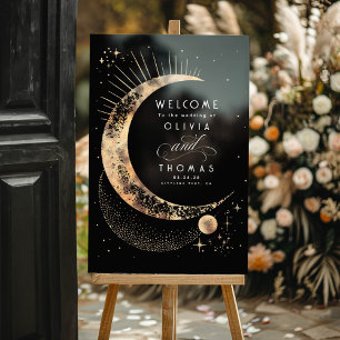 Celestial Black and Gold Wedding Welkom Acryl Bord