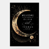 Celestial Black and Gold Wedding Welkom Acryl Bord (Voorkant)