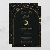 Celestial Black Arch Bewaar de Datum Uitnodiging (Voorkant / Achterkant)