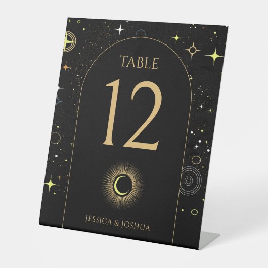 Celestial Black Arch Mystiek Tafelnummer Reclamebord Met Voetstuk (Voorkant)