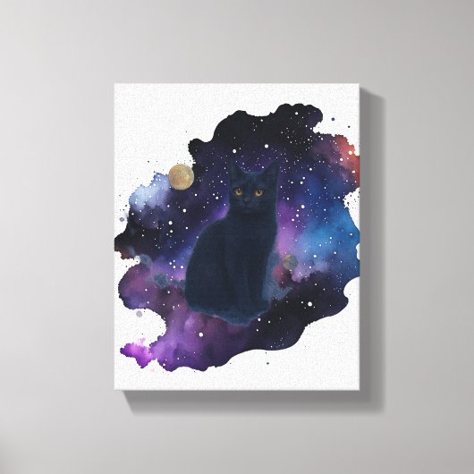 Celestial Black Cat Mystical Spirit Animal Cosmic Canvas Afdruk (Voorkant)