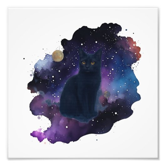 Celestial Black Cat Mystical Spirit Animal Cosmic Foto Afdruk (Voorkant)