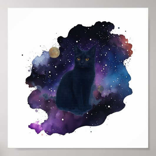 Celestial Black Cat Mystical Spirit Animal Cosmic Poster (Voorkant)