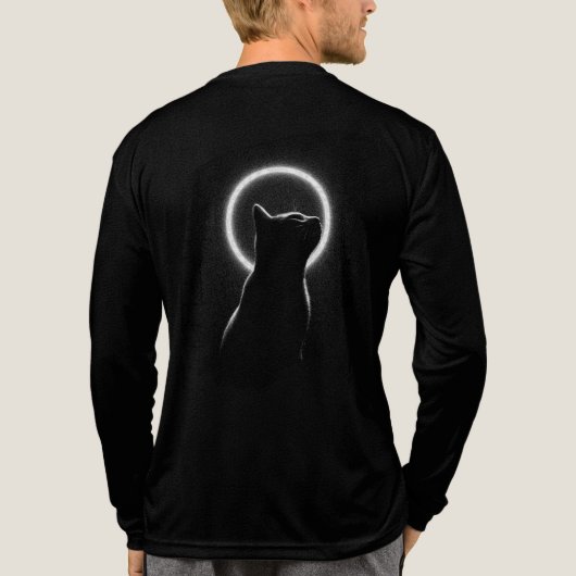 Celestial Black Cat Silhouette Long Sleeve Tri-Blend Shirt (Achterkant volledig)
