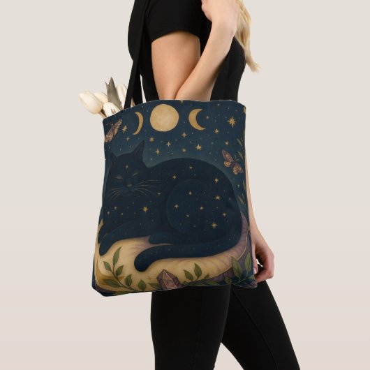 Celestial Black Cat Tote Bag (Dichtbij)