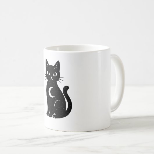 Celestial Black Cat with Crescent Moon | Mystical  Koffiemok (Voorkant rechts)