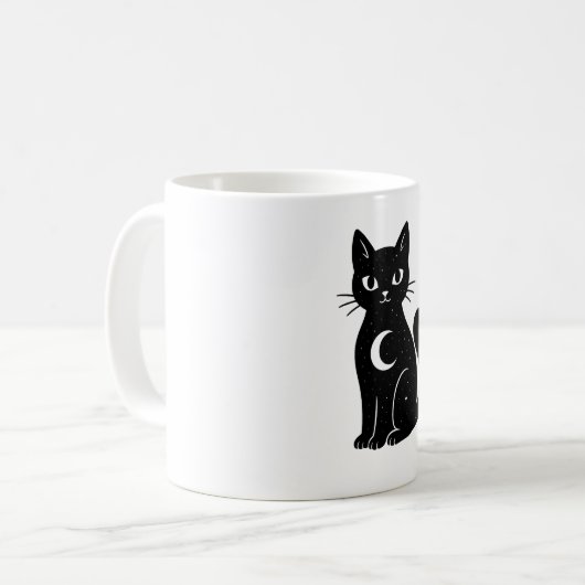 Celestial Black Cat with Crescent Moon | Mystical  Koffiemok (Voorkant links)