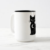 Celestial Black Cat with Crescent Moon | Mystical Tweekleurige Koffiemok (Voorkant links)