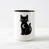 Celestial Black Cat with Crescent Moon | Mystical Tweekleurige Koffiemok (Center)