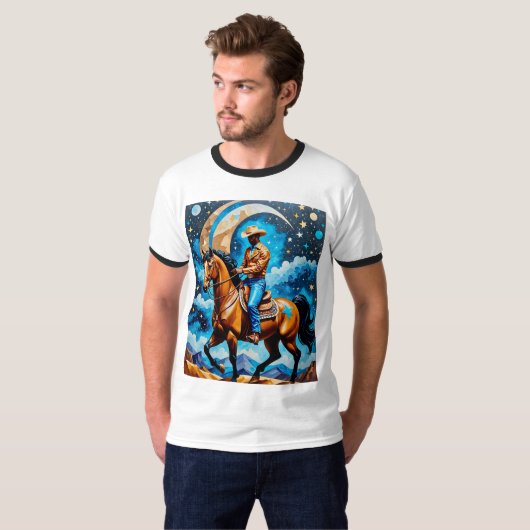 Celestial Black Cowboy Western Art Tshirt (Voorkant volledig)