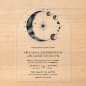Celestial Black Crescent Moon Phases Wedding Acryl Uitnodigingen (Voorkant)