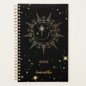 Celestial Black en Faux Gold Moon Sun Naam Jaar Planner (Voorkant)
