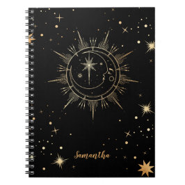 Celestial Black en Faux Gold Moon Sun Name Notitieboek