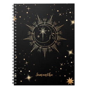 Celestial Black en Faux Gold Moon Sun Name Notitieboek