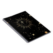 Celestial Black en Faux Gold Moon Sun Stars Notitieboek (Rechterzijde)