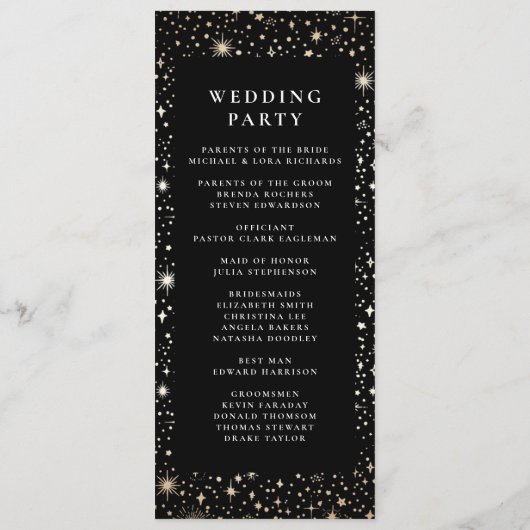 Celestial Black en Gold Wedding Programma's (Achterkant)