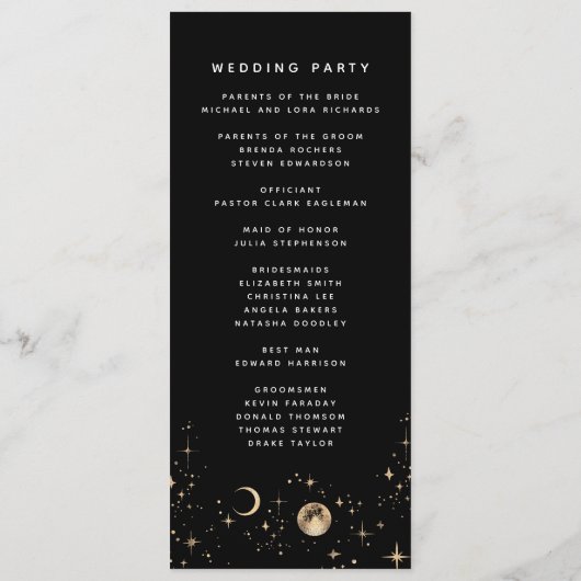 Celestial Black en Gold Wedding Programma's (Achterkant)