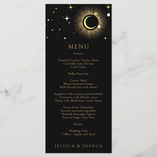 Celestial Black Galaxy Star Dust bruiloft Menu (Voorkant)