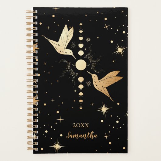 Celestial Black Gold Hummingbird Moon Name Year Planner (Voorkant)