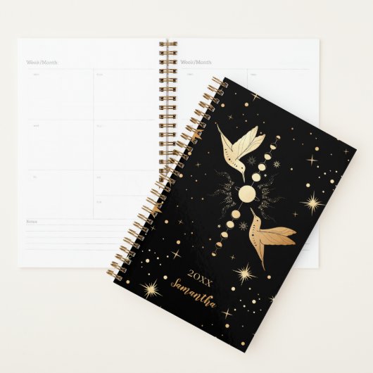 Celestial Black Gold Hummingbird Moon Name Year Planner (Display)