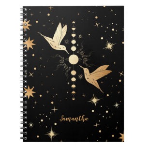 Celestial Black Gold Hummingbird Moon Phases Name Notitieboek