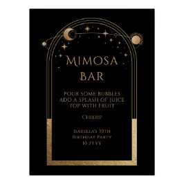 Celestial Black Gold Mimosa Bar Sun Moon Stars Perfect Poster