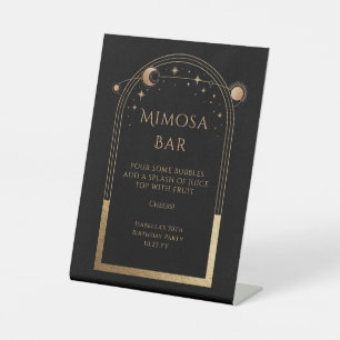 Celestial Black Gold Mimosa Bar Sun Moon Stars Reclamebord Met Voetstuk