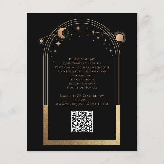 Celestial Black Gold QR Code Quinceañera Flyer (Achterkant)