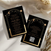Celestial Black Gold QR Code Quinceañera Kaart