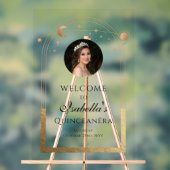 Celestial Black Gold Quinceañera Verjaardag Welkom Acryl Bord (Neutraal)