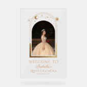 Celestial Black Gold Quinceañera Verjaardag Welkom Acryl Bord (Voorkant)