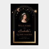 Celestial Black Gold Quinceañera Verjaardag Welkom Acryl Bord (Voorkant)