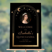 Celestial Black Gold Quinceañera Verjaardag Welkom Acryl Bord (Neutraal)
